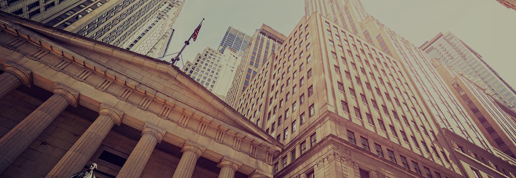 View of tall skyscrapers from street level