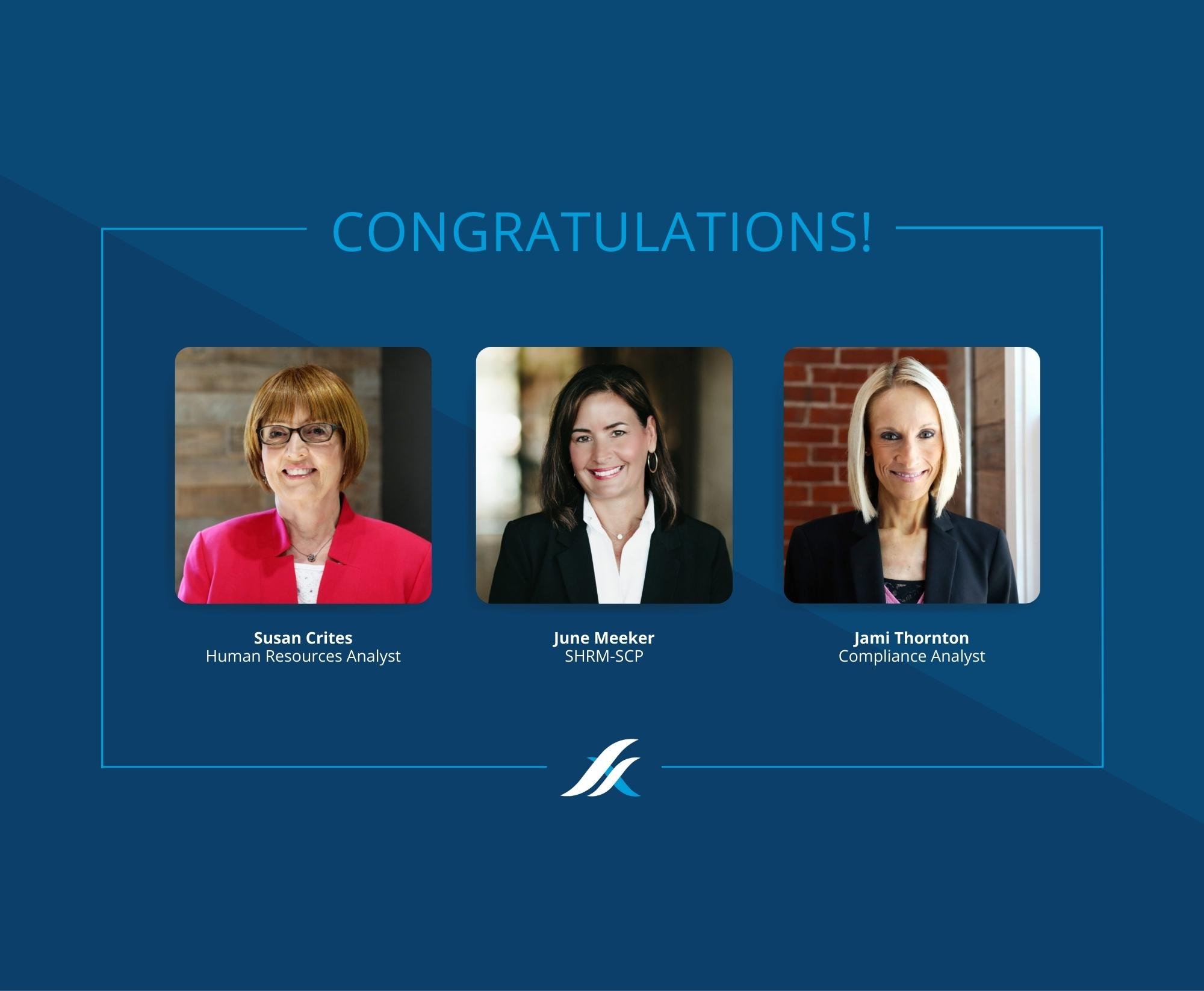 Congratulations post to Susan, June, and Jami