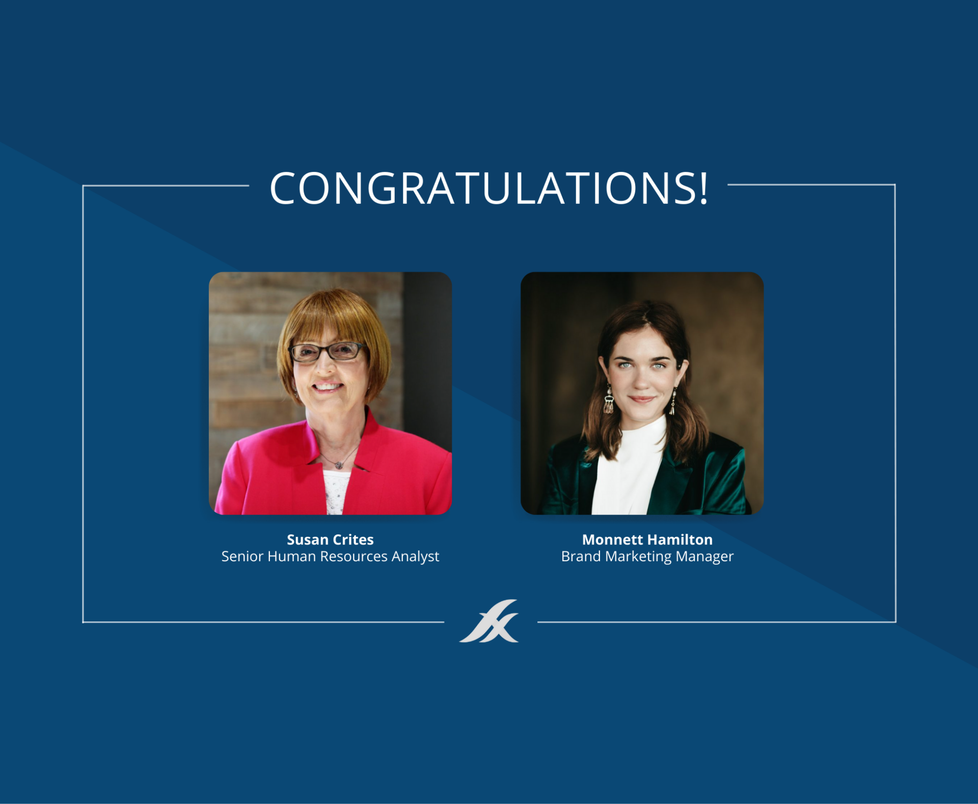 Congratulations post to Susan Crites and Monnett Hamilton