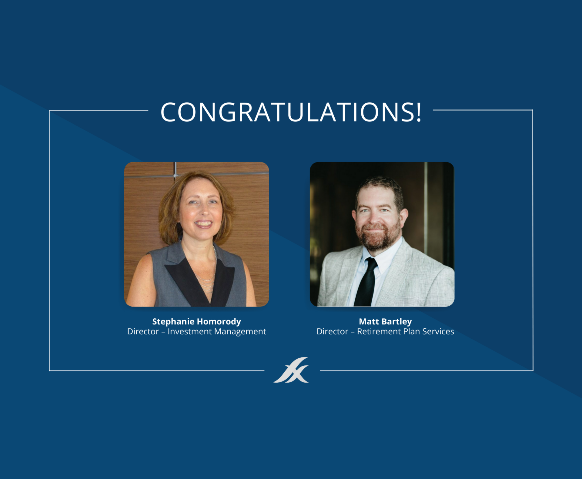 Congratulations post to Stephanie Homorody and Matt Bartley